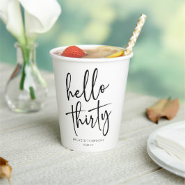 Vasos De Papel Hola Treinta Minimalistas 30 Fiestas de cumpleaños