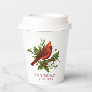 Vasos De Papel Holly Berry Cardinal Holiday Monogram Mistletoe