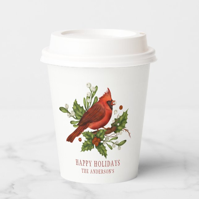 Vasos De Papel Holly Berry Cardinal Holiday Monogram Mistletoe (Anverso)