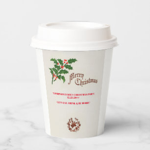 Vasos De Papel Holly Elegant Navidades festivos Fiesta de cena