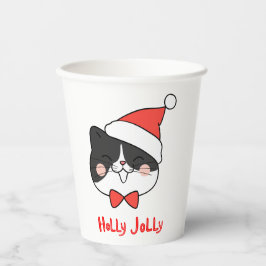 Vasos De Papel Holly Jolly Cute Navidades Santa Cat