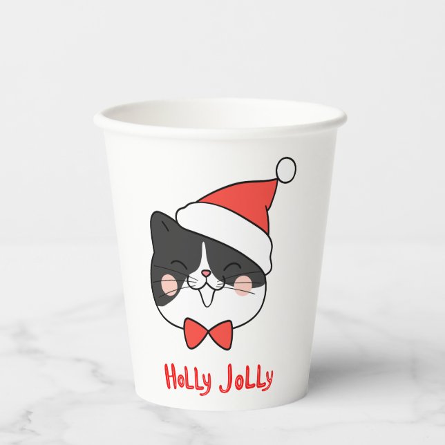 Vasos De Papel Holly Jolly Cute Navidades Santa Cat (Anverso)
