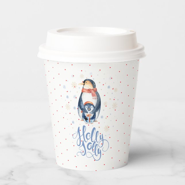 Vasos De Papel Holly Jolly Navidades Penguins Family Paper Cup (Anverso)