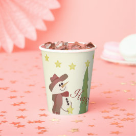 Vasos De Papel Hombre De Nieve Con Estrellas