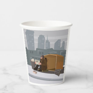 Vasos De Papel Hombre sin Hogar Sosteniendo Letrero de Ayuda Pobr