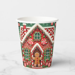Vasos De Papel Hombre y casa de pan de jengibre.