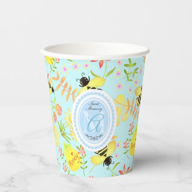 Vasos De Papel Honey Bee Pastel Blue (Anverso)