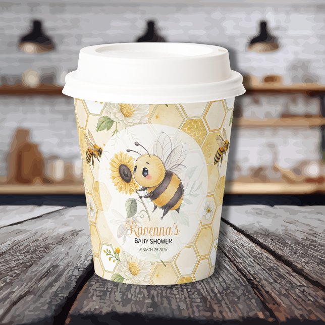 Vasos De Papel Honeycomb Floral Bee Personalized Baby Shower (Subido por el creador)