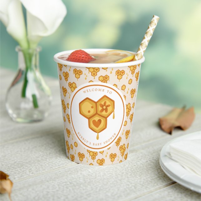 Vasos De Papel Honeycomb Honey Bee Cute Baby Shower (in situ)