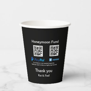 Vasos De Papel Honeymoon Fund PayPal Venmo código QR gracias