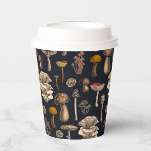 Vasos De Papel Hongos salvajes sobre negro de grafito