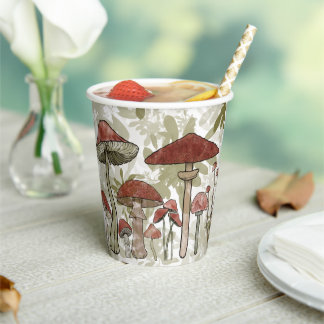 Vasos De Papel Hongos verdes y rojos