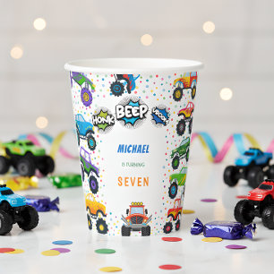 Vasos De Papel Honk beep vroom camiones monstruo cumpleaños