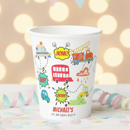 Vasos De Papel Honk beep vroom vehículos felices cumpleaños