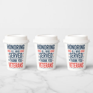Vasos De Papel Honrando a todos los que sirvieron Gracias Día de 