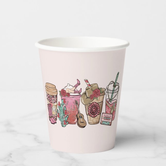 Vasos De Papel Hora del café de Cowboy (Anverso)