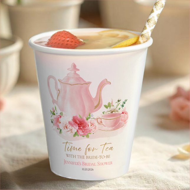 Vasos De Papel Hora del Té | Desayuno Nupcial Rosado Dorado (Subido por el creador)