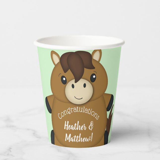 Vasos De Papel Horse Baby Shower Green (Anverso)