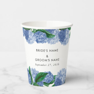 Vasos De Papel Hortensia Azul Floral Verde Moderno Boda