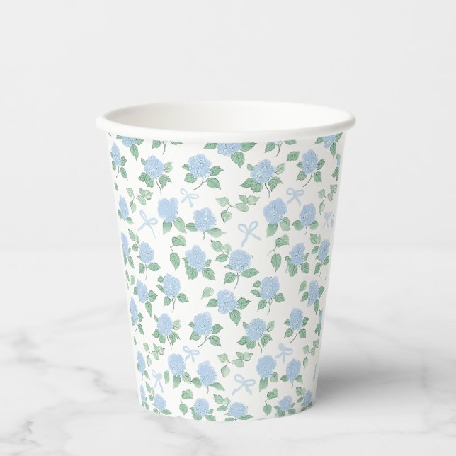 Vasos De Papel Hortensia Azul y Lazos de Moda (Anverso)