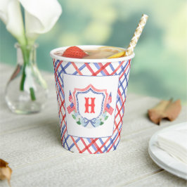 Vasos De Papel Hortensias Monograma Cresta Acuarela 4 de Julio