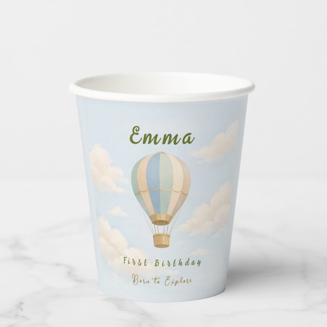 Vasos De Papel Hot Air Balloon First Birthday Paper Cups (Anverso)