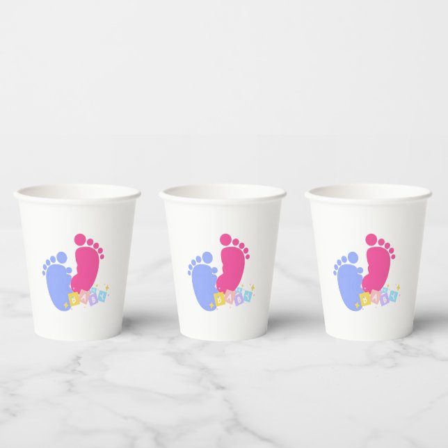 Vasos De Papel Huellas de bebé rosadas y azules (Multi)