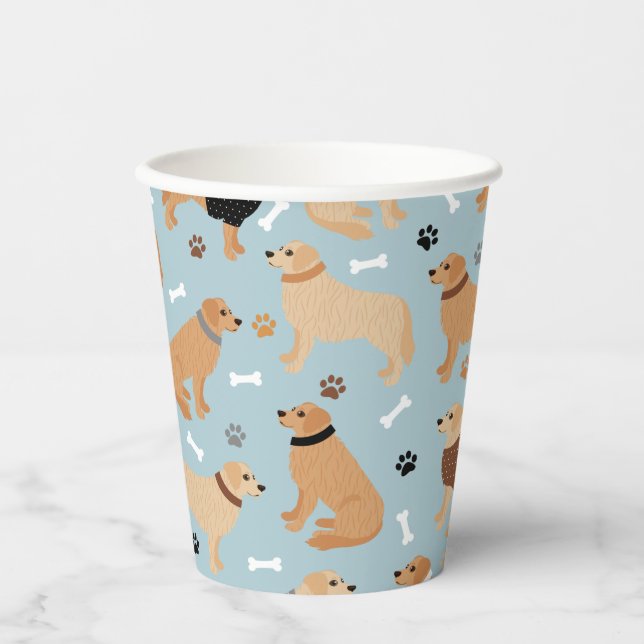 Vasos De Papel Huesos y patas de Golden Retriever (Anverso)