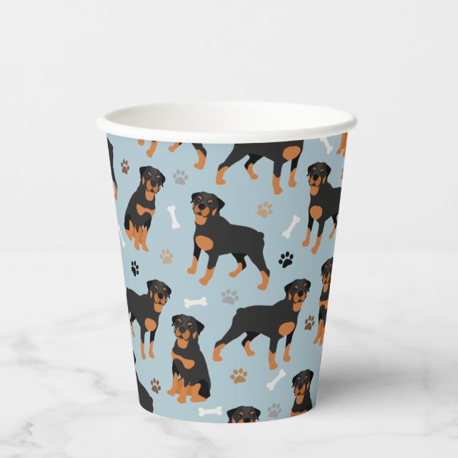 Vasos De Papel Huesos y patas de perro de Rottweiler (Anverso)