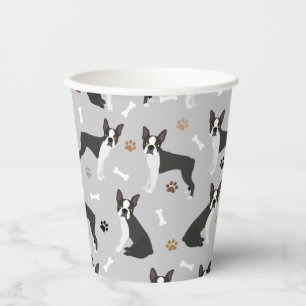 Vasos De Papel Huesos y tazas de papel de Boston Terrier