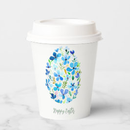 Vasos De Papel Huevo azul floral de Pascua
