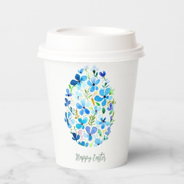 Vasos De Papel Huevo azul floral de Pascua