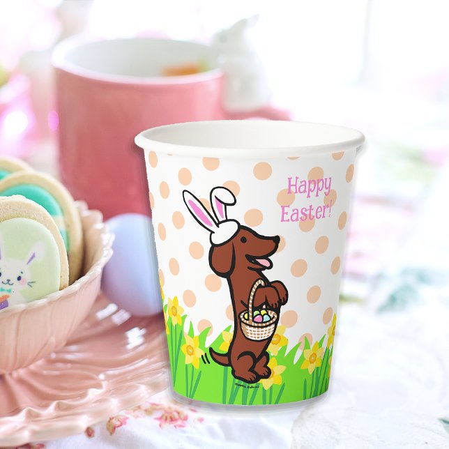 Vasos De Papel Huevo de Pascua Red Smooth Haired Dachshund (Easter Egg Red Smooth Haired Dachshund Paper Cup for Easter Egg Hunt.  Cute Dog Cartoon Design.)