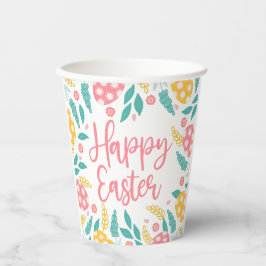 Vasos De Papel Huevos de Pascua Feliz Rosados y Amarillos