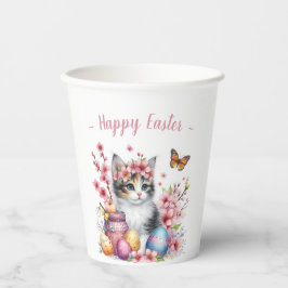 Vasos De Papel Huevos y flores de gatito de Pascua