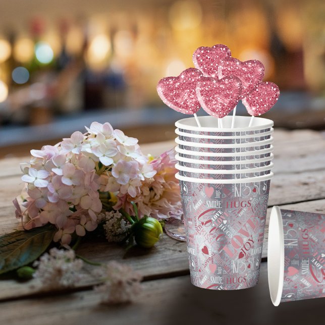 Vasos De Papel Hugs and Kisses Word Cloud Pink/Silver ID286 (Subido por el creador)