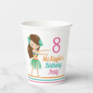 Vasos De Papel Hula Chica de cumpleaños Cute Personalizado Luau