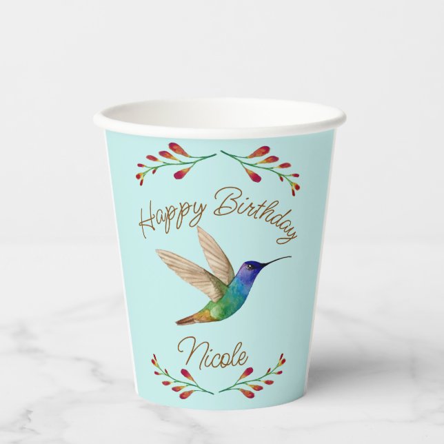 Vasos De Papel Hummingbird feliz cumpleaños (Anverso)