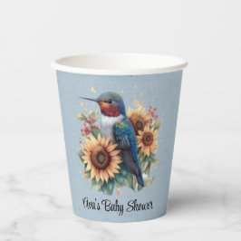 Vasos De Papel Hummingbird y Sunflower Blue Baby Shower