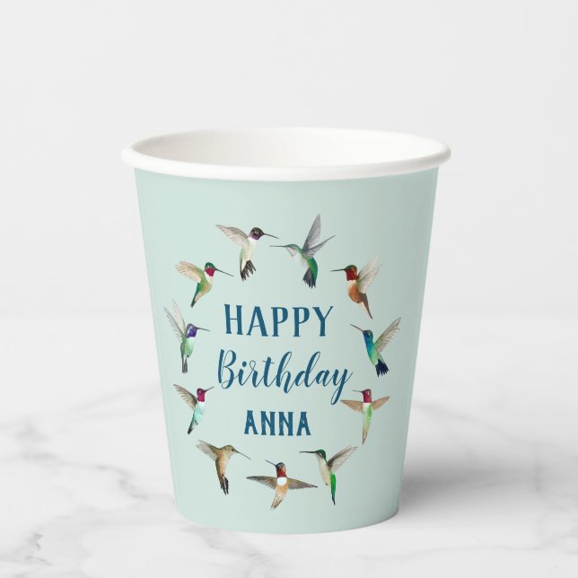 Vasos De Papel Hummingbirds feliz cumpleaños (Anverso)