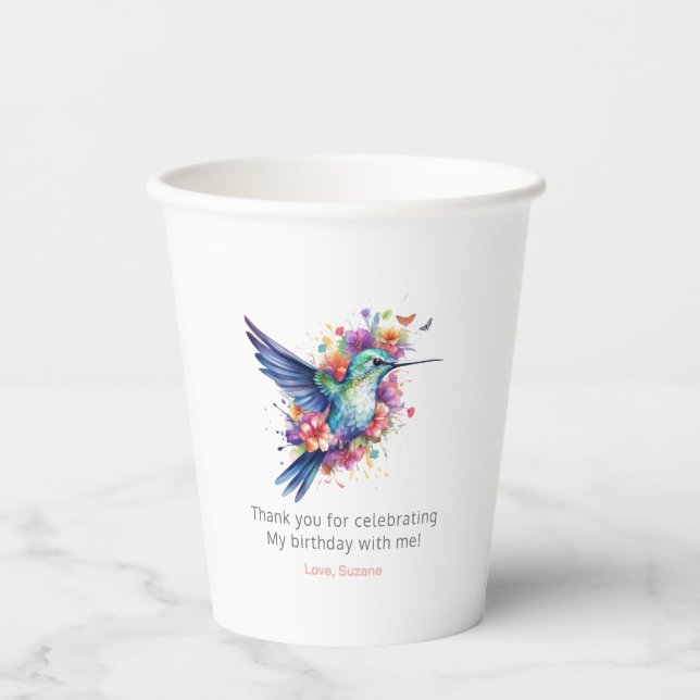 Vasos De Papel Hummingbirds Floral Bouquet Birday Party (Anverso)