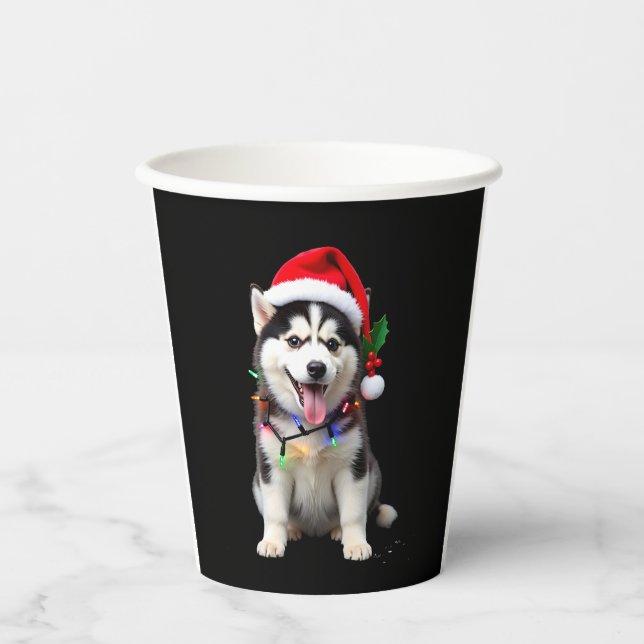 Vasos De Papel Husky Dog Santa Hat Christmas Tree Xmas Gifts For  (Anverso)