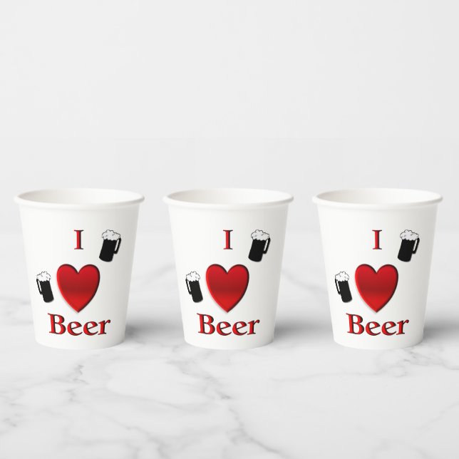 Vasos De Papel I Heart Beer Design (Multi)