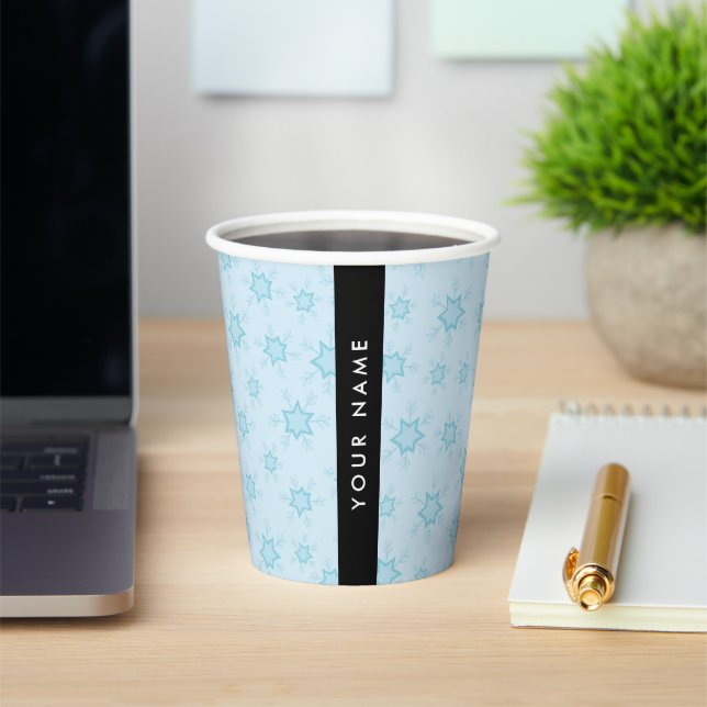Vasos De Papel Ice Blue Snowflakes, su nombre, Personalice (in situ)