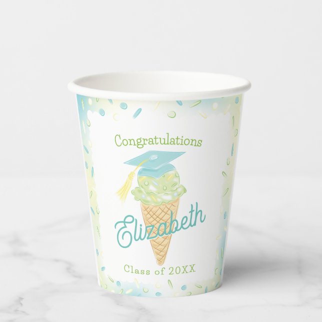 Vasos De Papel Ice Cream Graduation Party Blue Green (Anverso)