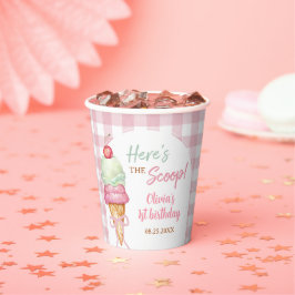 Vasos De Papel Ice Cream Pink Bow Gingham Birthday Party