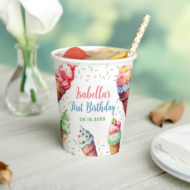 Vasos De Papel Ice Cream Primer Fiesta de Cumpleaños (Subido por el creador)