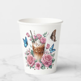 Vasos De Papel Iced Coffee & Butterfly Floral Art