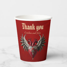 Vasos De Papel Icono gótico romántico: corazón, rosa, cráneo.