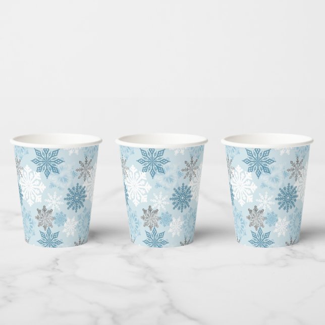 Vasos De Papel Icy Blue Winter Snowflakes (Multi)